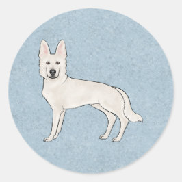 Vit schweizisk herdehund Vit GSD Tecknad hund Blå Runt Klistermärke