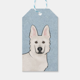 Vit schweizisk herdehund Vit GSD Tecknad hundhuvud Presentetikett