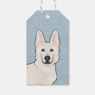Vit schweizisk herdehund Vit GSD Tecknad hundhuvud Presentetikett