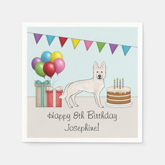 Vit schweizisk schepherd Hund Colorful Birthday Pappersservett (Framsidan)