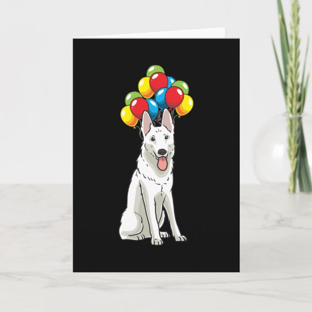 Vit schweizisk shepherd med Ballons Gift Kort (Framsida)