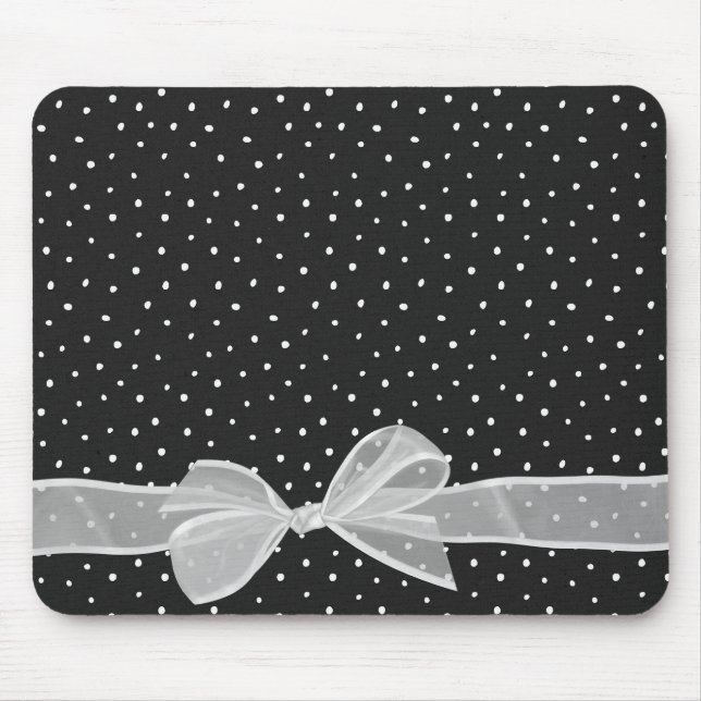 Vit Sheer Bow på Polka dots Musmatta (Framsidan)