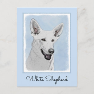 Vit Shepherd-målning - Söt Original Hundkonst Vykort