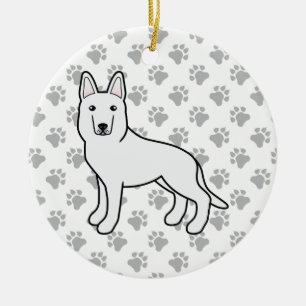 Vit Shepherd/Vita tyska Shepherd Hund Julgransprydnad Keramik