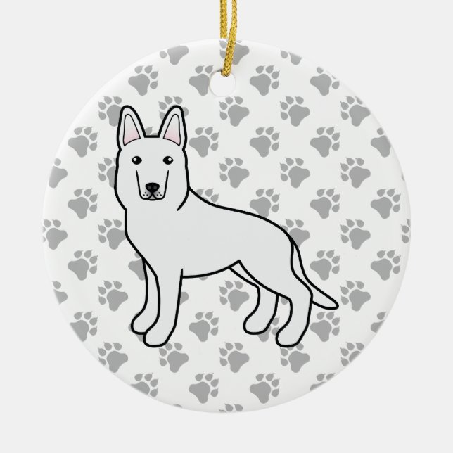 Vit Shepherd/Vita tyska Shepherd Hund Julgransprydnad Keramik (Framsidan)