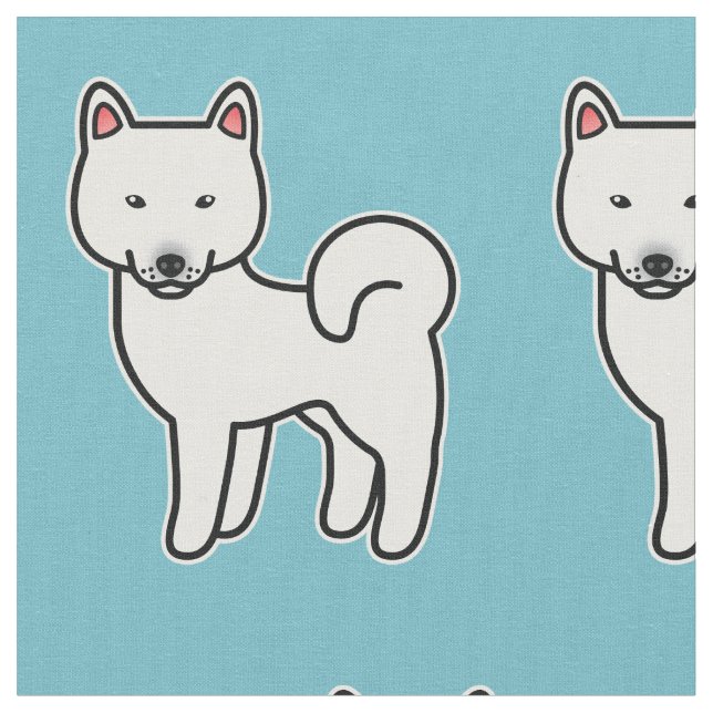 Vit Shiba Inu-mönster i tecknad stil Tyg (Närbild)