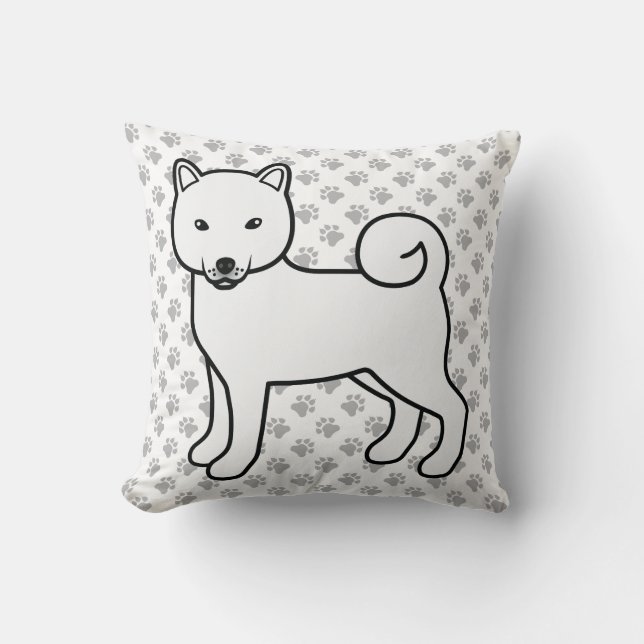 Vit Shiba Inu Serieteckning Hund & Tassar Kudde (Framsida)