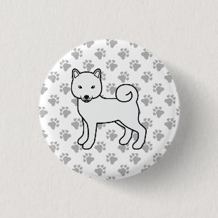 Vit Shiba Inu Söt Tecknad Hund & Tassar Knapp