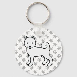 Vit Shiba Inu Söt Tecknad Hund & Tassar Nyckelring
