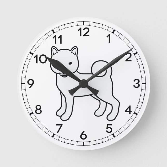 Vit Shiba Inu Söt Tecknad Hundillustration Rund Klocka (Framsida)