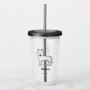 Vit Siberian Husky Hund & Anpassat Namn Take Away Mugg
