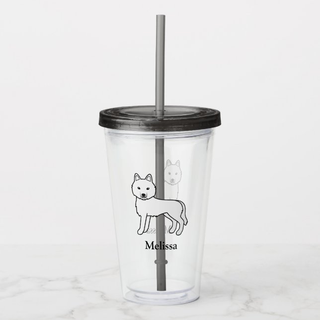 Vit Siberian Husky Hund & Anpassat Namn Take Away Mugg (Framsida)