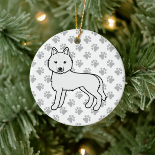 Vit Siberian Husky Söt Tecknad Hund Julgransprydnad Keramik