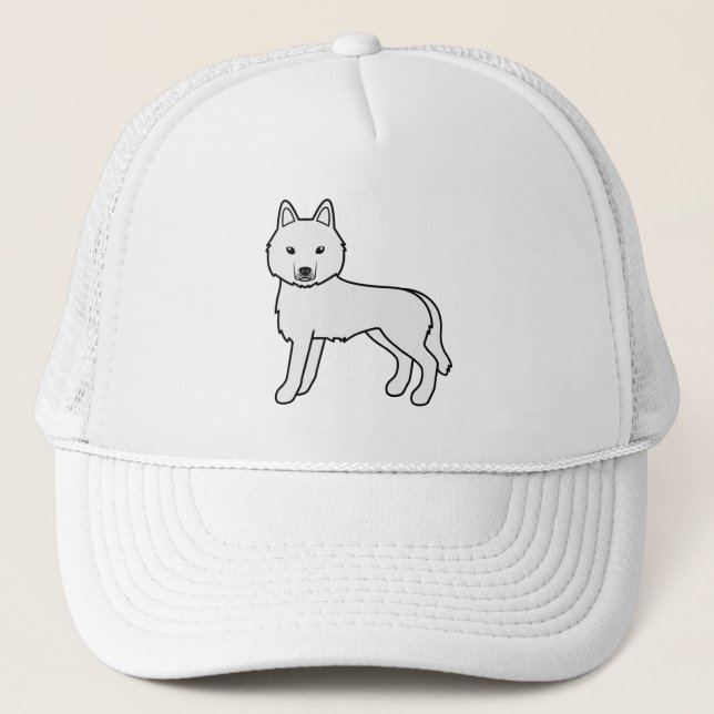 Vit Siberian Husky Söt Tecknad Hund Truckerhatt Keps (Framsida)