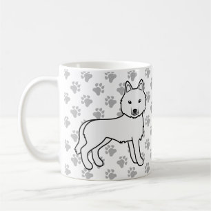 Vit Siberian Husky Tecknad Hund & Tassar Kaffemugg