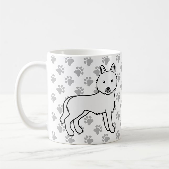 Vit Siberian Husky Tecknad Hund & Tassar Kaffemugg (Vänster)