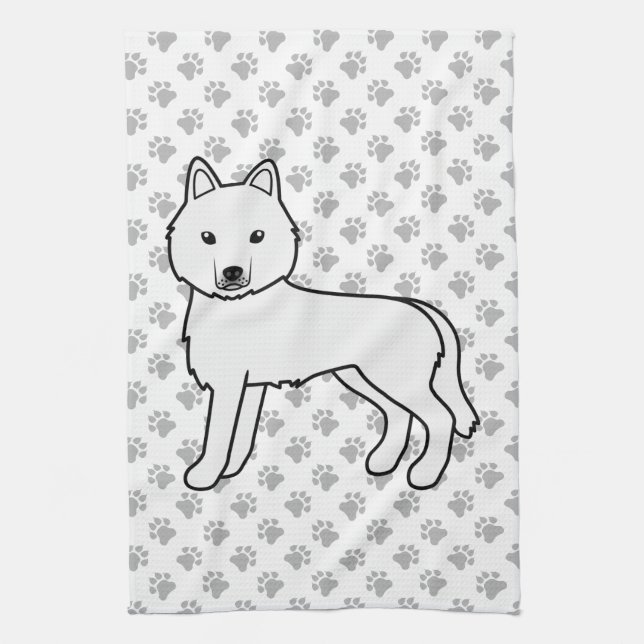 Vit sibirisk husky söt seriehund kökshandduk (Vertikal)