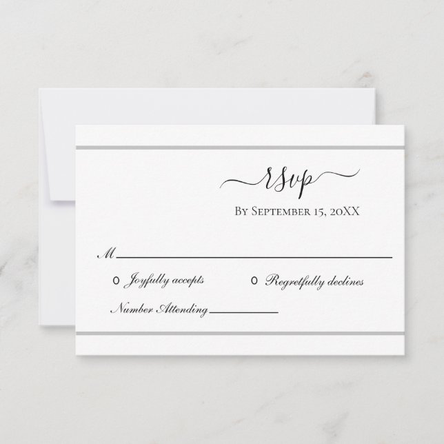 Vit Silver Elegant Formell Bröllops-RSVP-Kort OSA Kort (Framsida)