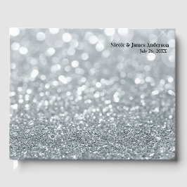 Vit Silver Glitter Bokeh Glam Gnistrande Bröllop Gästböcker