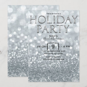 Vit Silver Glitter Bokeh Glam Holidayfest Inbjudningar
