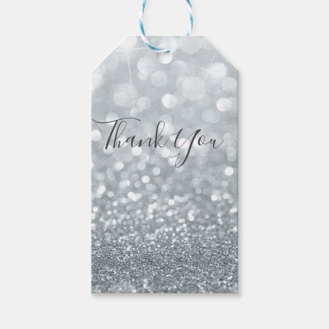 Vit Silver Glitter Bokeh Glam Söt 16 Födelsedagsfe Presentetikett (Framsidan)