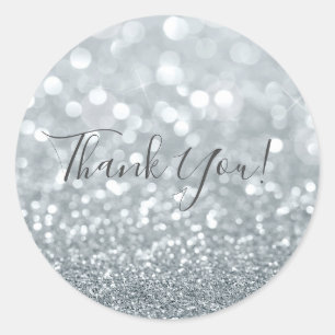 Vit Silver Glitter Bokeh Glam Söta 16 Födelsedagsf Runt Klistermärke