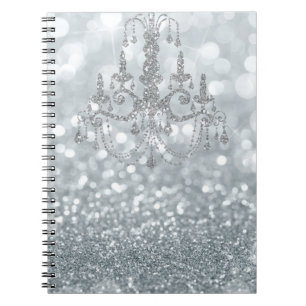 Vit Silver Glitter Bokeh Glam Taklampa Gnistra Anteckningsbok