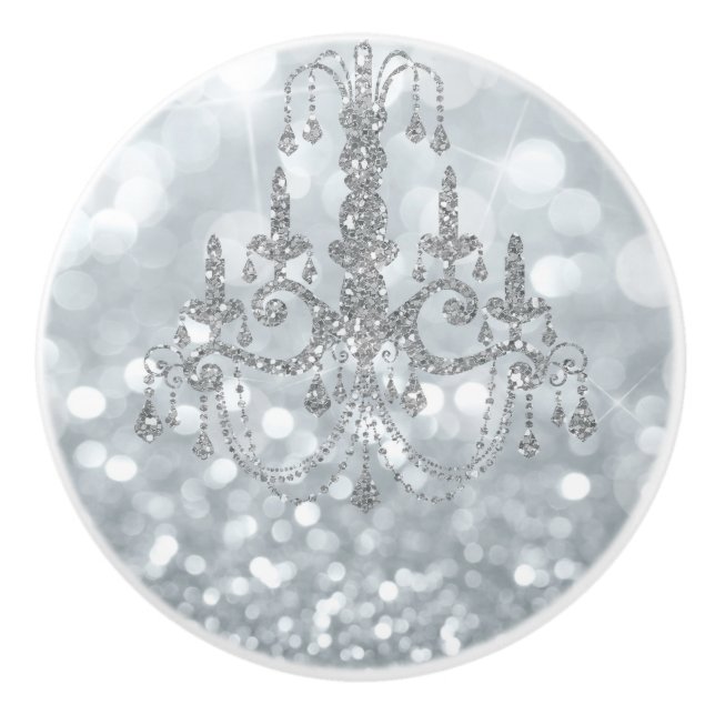 Vit Silver Glitter Bokeh Glam Taklampa Gnistrar Knopp (Framsidan)