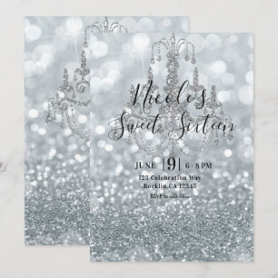 Vit Silver Glitter Bokeh Glam Taklampa Party Inbjudningar