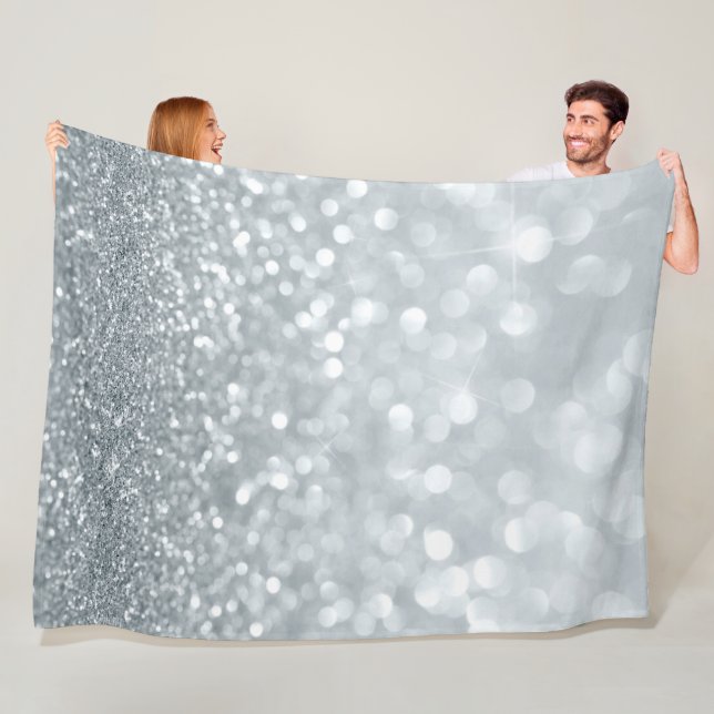 Vit Silver Glitter Bokeh Glam Trendig Glans Fleecefilt (På plats)