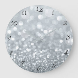 Vit Silver Glitter Bokeh Glam Trendig Glans Stor Klocka