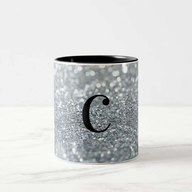 Vit Silver Glitter Bokeh Glam Trendig Glans Två-Tonad Mugg (Center)