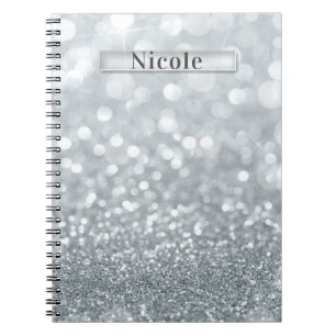 Vit Silver Glitter Bokeh Glam Trendig Glitter Anteckningsbok