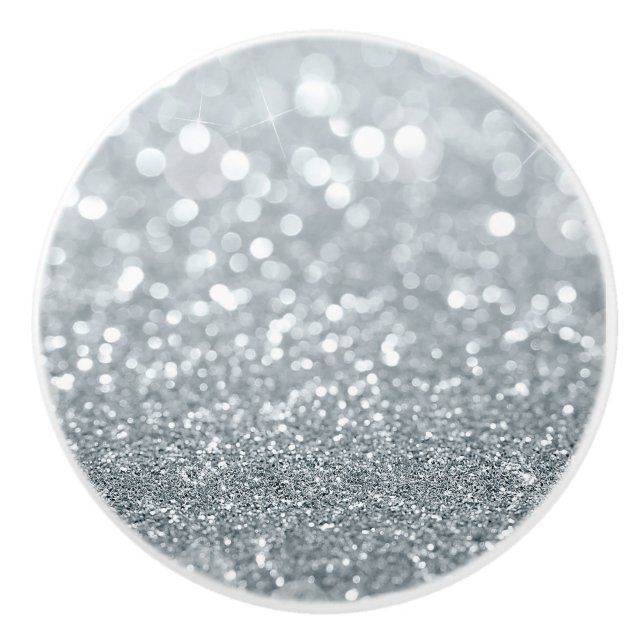Vit Silver Glitter Bokeh Glam Trevlig Gnistrande Knopp (Framsidan)