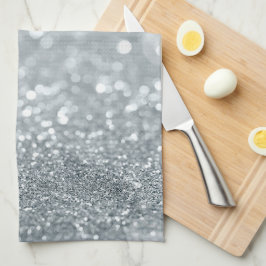 Vit Silver Glitter Bokeh Glam Trevlig Gnistrande Kökshandduk