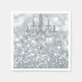 Vit Silver Glitter Bokeh Glamör Kristallkrona Gnis Pappersservett
