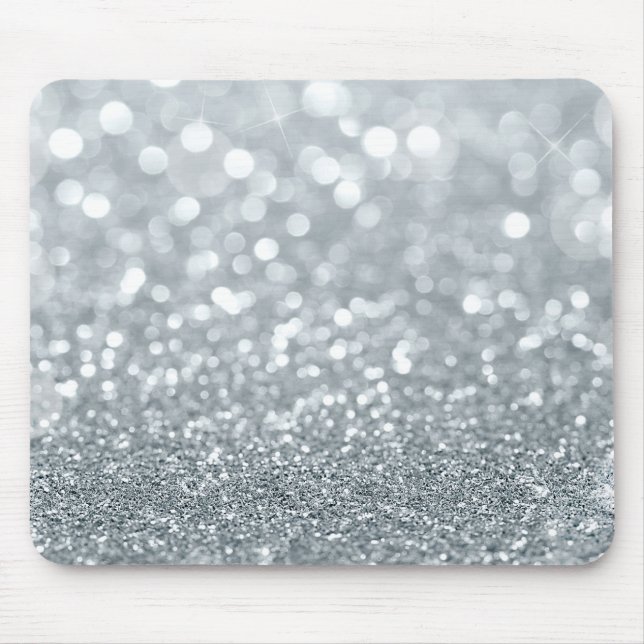Vit Silver Glitter Bokeh Glamour Trendig Glitter Musmatta (Framsidan)