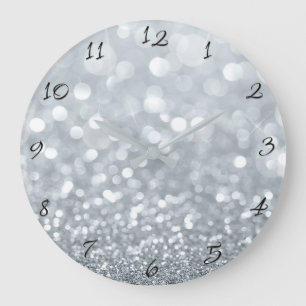 Vit Silver Glitter Bokeh Glamour Trendig Gnistreff Stor Klocka