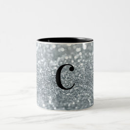 Vit Silver Glitter Bokeh Glamour Trendig Gnistreff Två-Tonad Mugg
