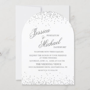 Vit Silver Glitter Elegant Script Båge Bröllop Inbjudningar