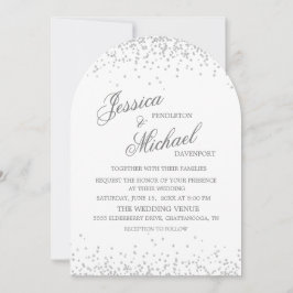 Vit Silver Glitter Elegant Script Båge Bröllop Inbjudningar