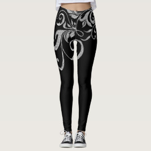 Vit Silver Glitter Girly Swirls Design Leggings