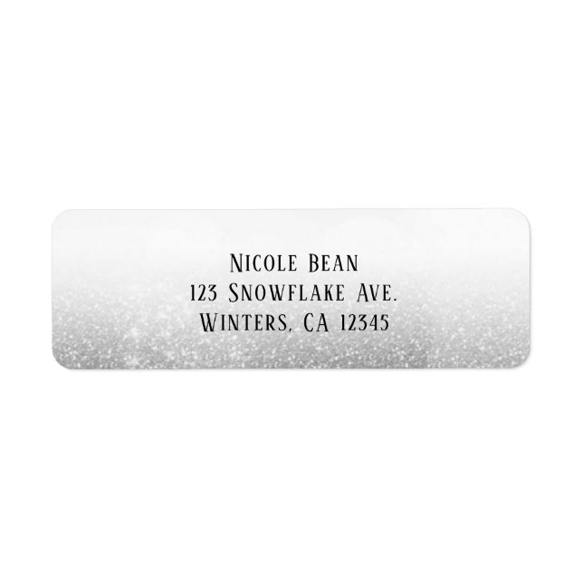 Vit Silver Glitter Glam Gnistra Returadress Etikett (Framsidan)
