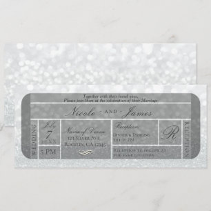 Vit Silver Glitter Glans VIP-biljett Bröllop Inbjudningar