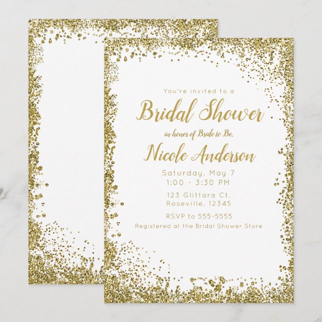 Vit Silver Glitter Modern Glam Bröllopsdusch Inbjudningar (Fram/baksida)