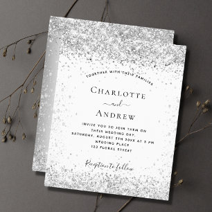 Vit silver glitter QR osa bröllopsinbjudan