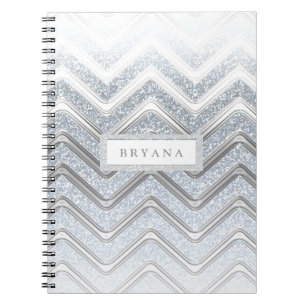 Vit & Silver Glitter Sparkle Modernt Anteckningsbl Anteckningsbok Med Spiral