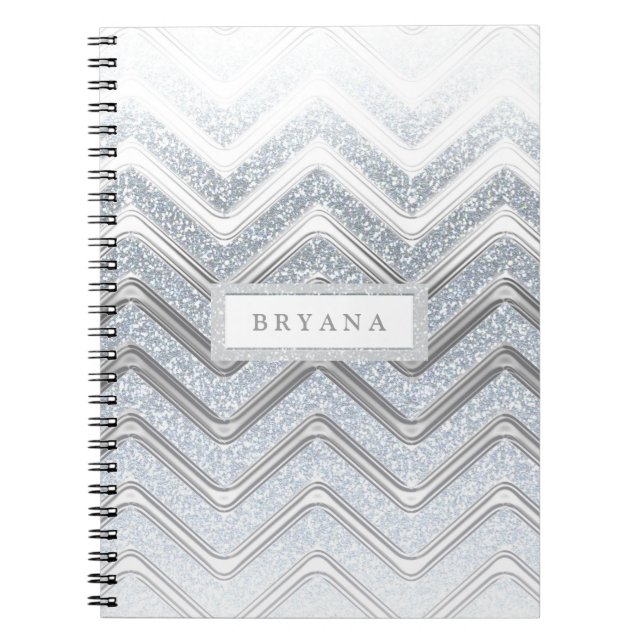 Vit & Silver Glitter Sparkle Modernt Anteckningsbl Anteckningsbok Med Spiral (Framsidan)