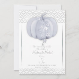 Vit Silver Pumpa Sagbok Hjärtan Höst Bröllop Inbjudningar