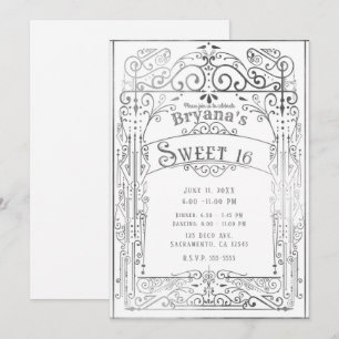Vit & Silver Vintage Viktoriansk Deco Sweet 16 Inbjudningar